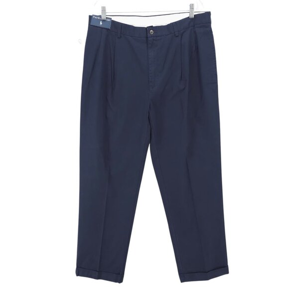 NWT Polo Ralph Lauren Hammond Pants Aviator Navy Blue Pleated Cuffed Size 38x32 - Picture 1 of 10